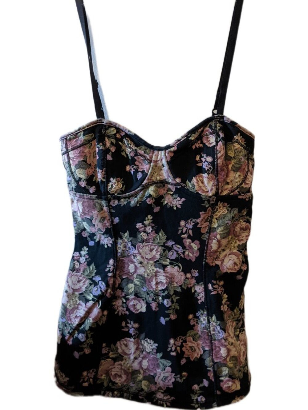 Aritzia Talula Floral Corset Style Cami Tank Black Rose Fairy Romantic Top XS